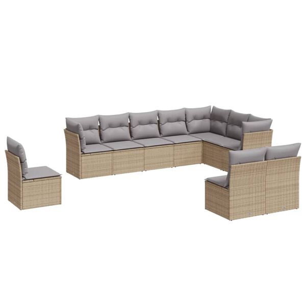 vidaXL Set Divano da Giardino 10 pz con Cuscini Beige in Polyrattan