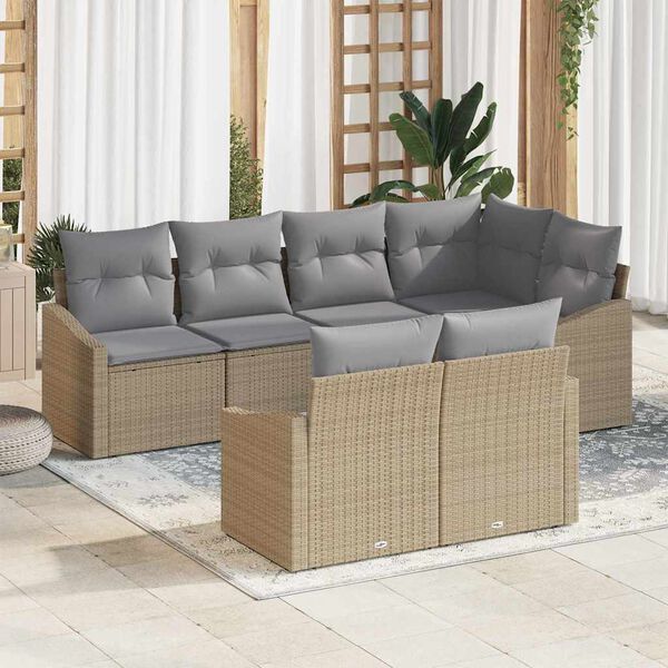 vidaXL Set di divani con cuscino 7 pcs Beige polyrattan