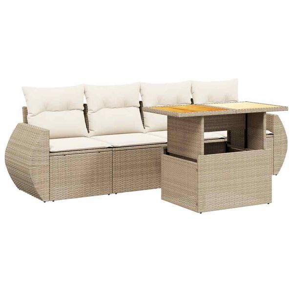 vidaXL Set Divano da Giardino 5 pz con Cuscini Beige in Polyrattan