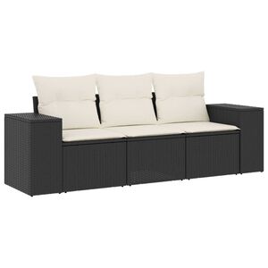 vidaXL Set Divani da Giardino 3 pz con Cuscini in Polyrattan Nero