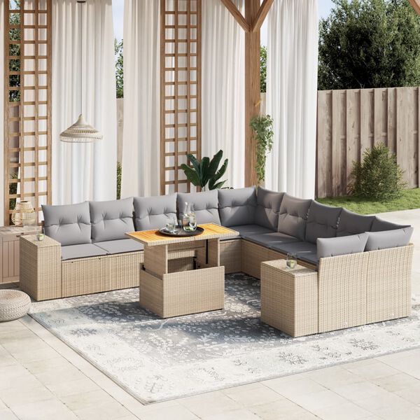vidaXL Set Divani da Giardino 11 pz con Cuscini Beige in Polyrattan