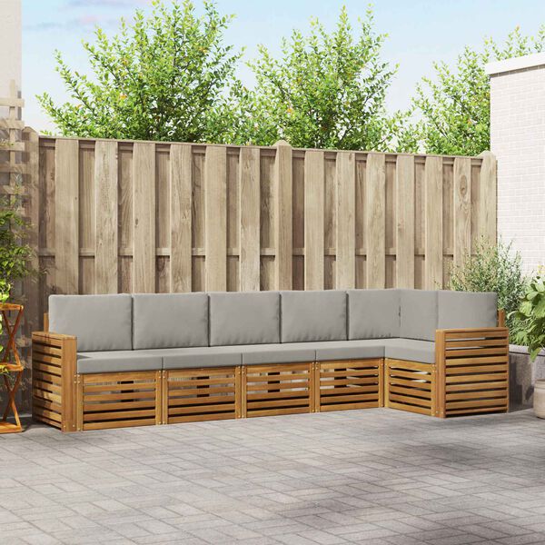 vidaXL Set divano sezionale con cuscino 6 pcs Grigio Naturale e Chiaro