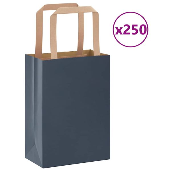vidaXL Sacchetti di Carta 250 pz con Manici Blu 15x8x21 cm
