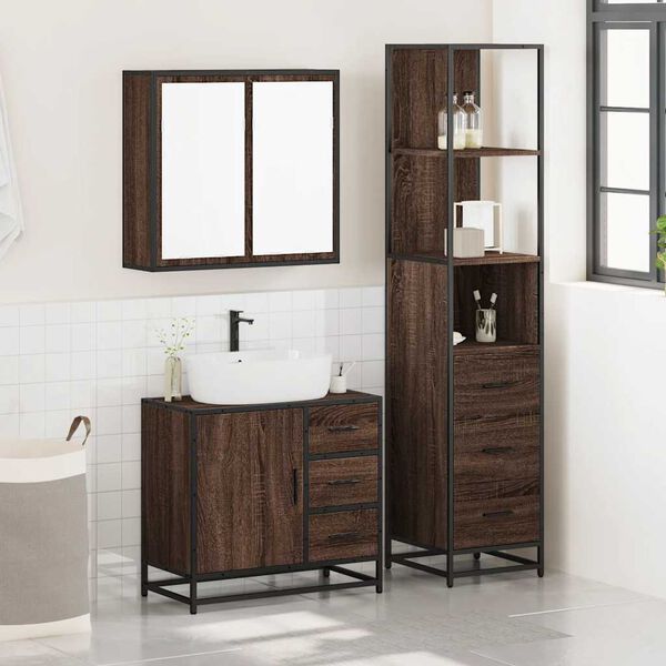 vidaXL Set Mobili da Bagno 3 pz Rovere Marrone in Legno Multistrato