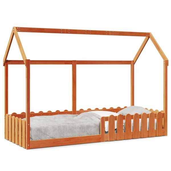 vidaXL Giroletto Casetta Bambini Marrone Cera 80x200 cm Massello Pino