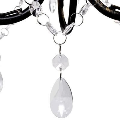 Lampadario Art Nouveau Nero Metallo Perline Cristallo e Lampadine E14