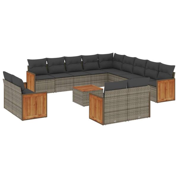 vidaXL Set Divani da Giardino 14pz con Cuscini in Polyrattan Grigio