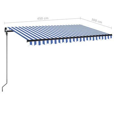 vidaXL Tenda da Sole Retrattile Manuale con LED 450x300cm Blu e Bianca