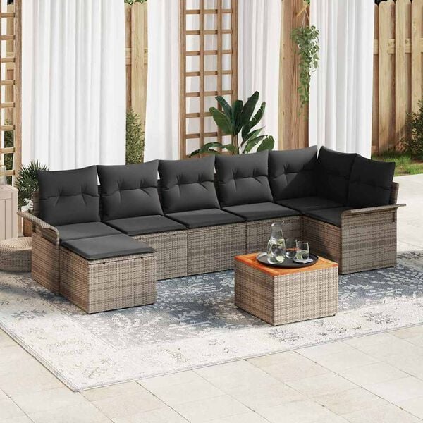 vidaXL Set Divano da Giardino con cuscino 8 pcs Grigio polyrattan