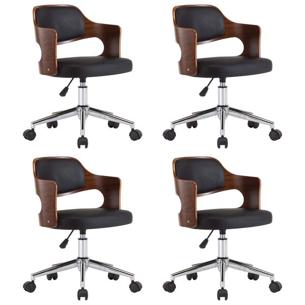 vidaXL Sedie da Pranzo Girevoli 4 pz Nere in Legno Curvo e Similpelle
