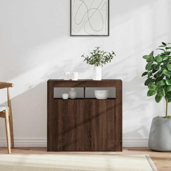 vidaXL Credenza con Luci LED Rovere Marrone 80x35x75 cm