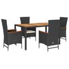 vidaXL Set da Pranzo da Giardino 5 pz Nero con Cuscini in Polyrattan