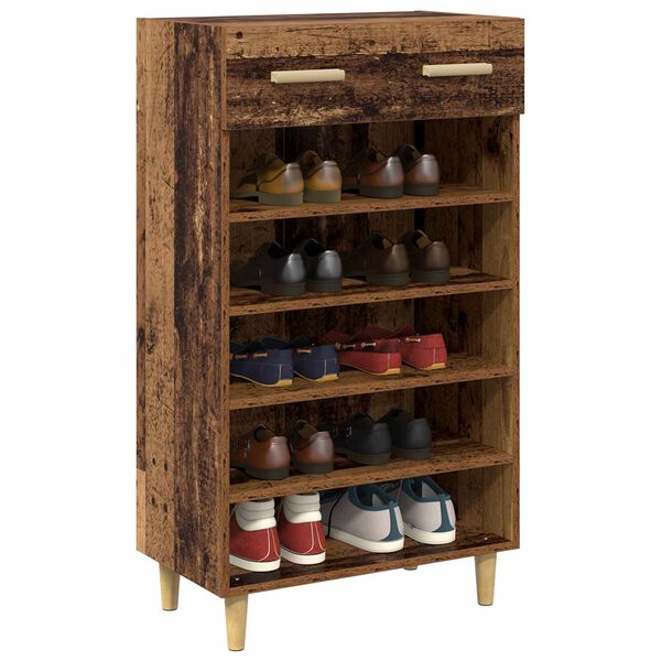 vidaXL Mobile per scarpe con cassetto Legno vecchio 60 x 35 x 105 cm