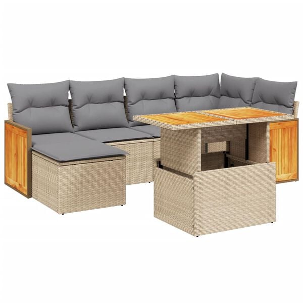 vidaXL Set Divani da Giardino 7 pz con Cuscini Beige in Polyrattan