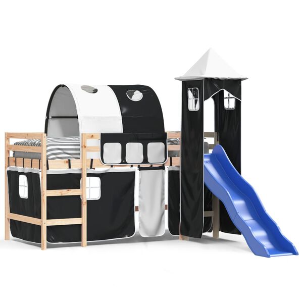 vidaXL Letto a Soppalco con Torre Bambini Bianco e Nero 90x200cm Pino