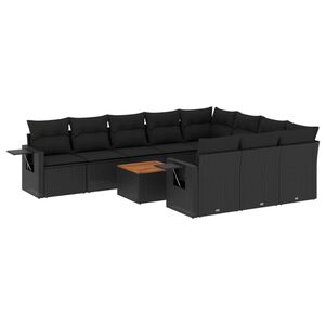 vidaXL Set Divani da Giardino 11 pz con Cuscini in Polyrattan Nero