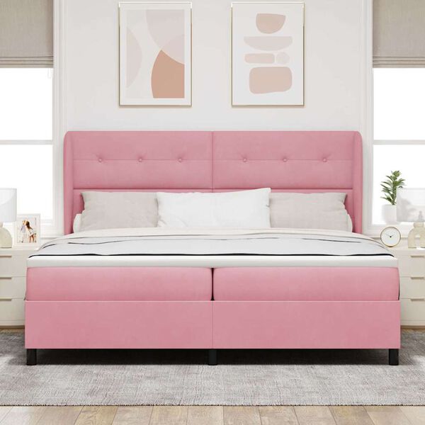 vidaXL Letto a molle con materasso Rosa 200 x 200 cm Poliestere