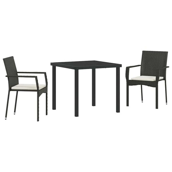 vidaXL Set da Pranzo per Giardino con cuscino 3 pcs Nero polyrattan