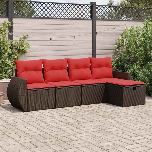 vidaXL Set Divano da Giardino 5 pz con Cuscini Marrone in Polyrattan