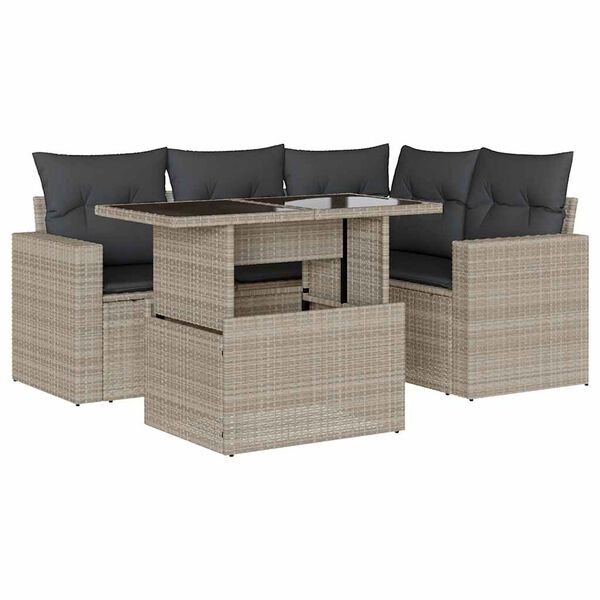 vidaXL Set Divano da Giardino 5pz con Cuscini Grigio Chiaro Polyrattan