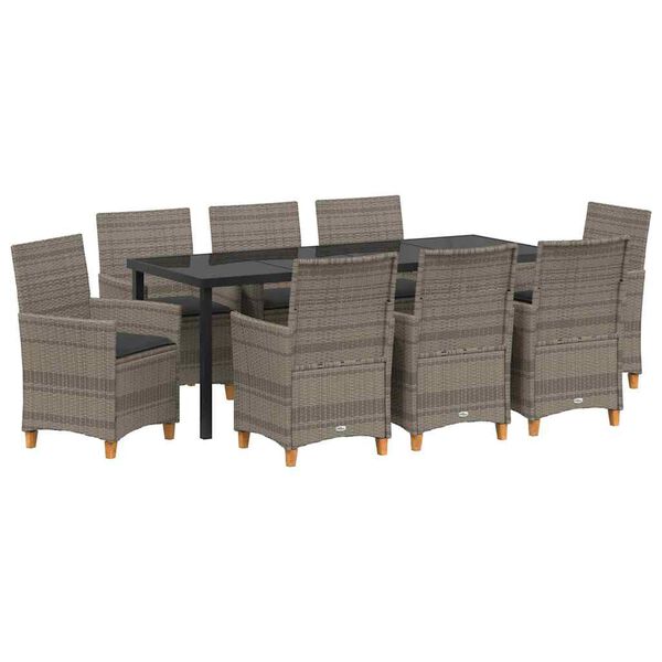 vidaXL Set da Pranzo per Giardino 9 pcs Grigio polyrattan