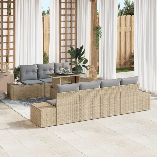 vidaXL Set Divano da Giardino con cuscino 8 pcs Beige e Grigio Chiaro