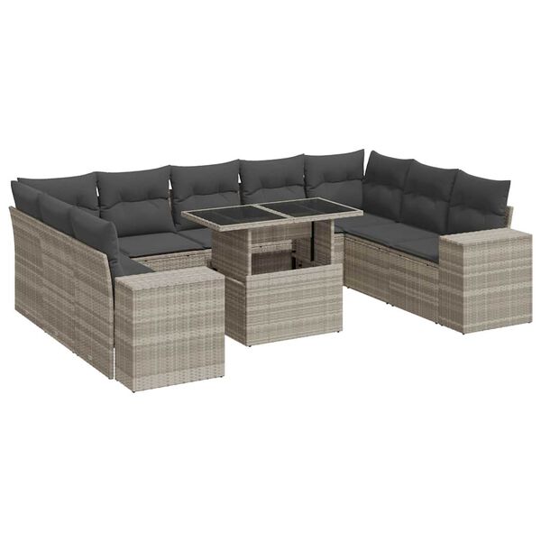 vidaXL Set Divano Giardino 10 pz con Cuscini Grigio Chiaro Polyrattan