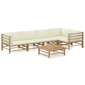 vidaXL Set Divani da Giardino 6 pz con Cuscini Bianco Crema in Bamb&ugrave;