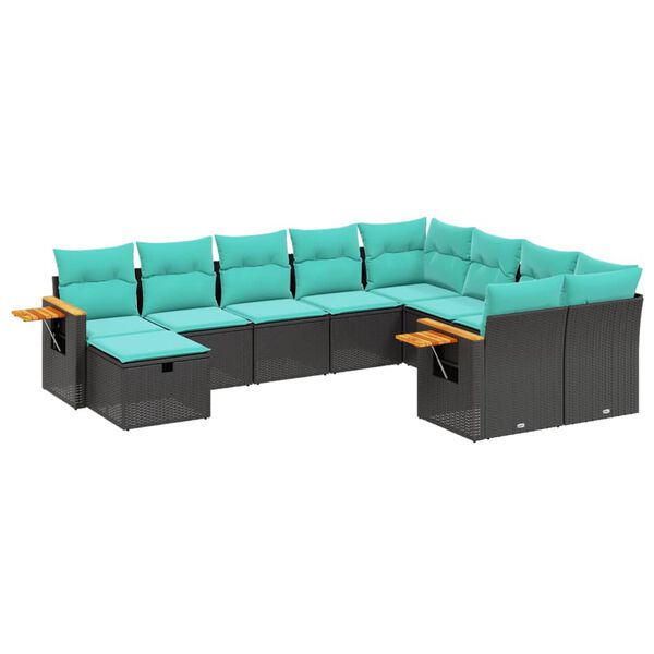 vidaXL Set Divani da Giardino 10 pz con Cuscini Nero in Polyrattan