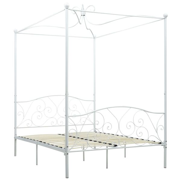 vidaXL Letto a Baldacchino Bianco in Metallo 140x200 cm
