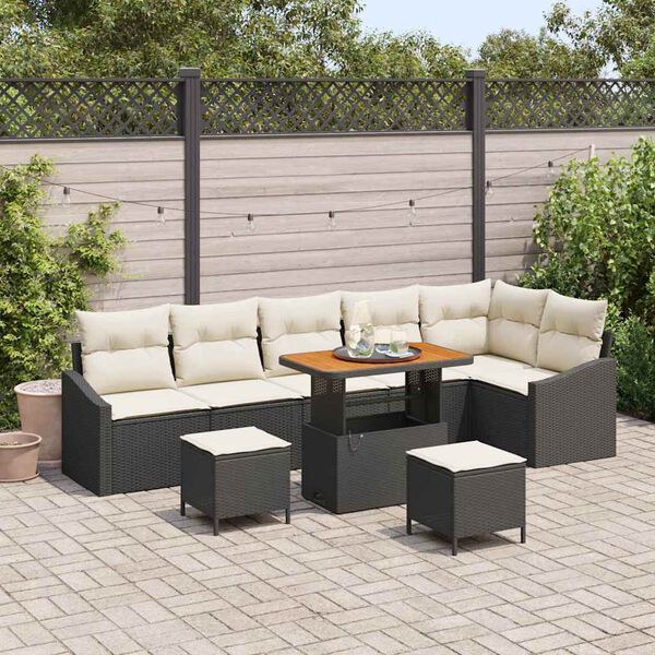 vidaXL Set Divano da Giardino con cuscino 9 pcs Nero e Crema