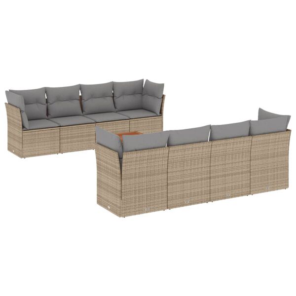 vidaXL Set Divano da Giardino 9 pz con Cuscini Beige in Polyrattan