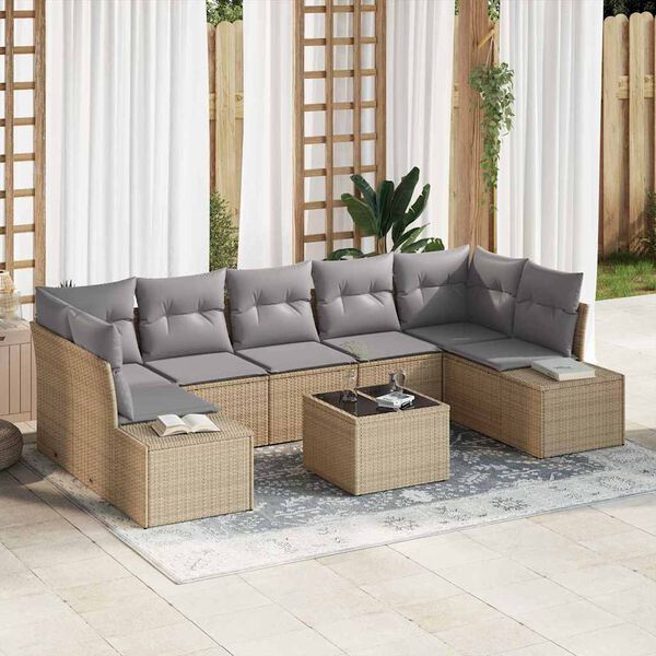 vidaXL Set Divano da Giardino 8 pcs Beige Poly Rattan