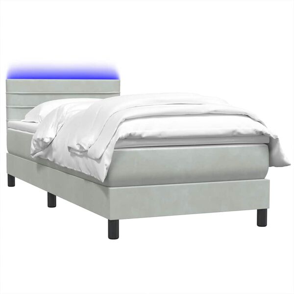 vidaXL Letto a Molle con Materasso e LED Grigio Chiaro 100x220cm Velluto