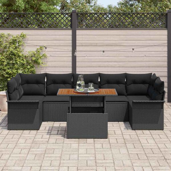 vidaXL Set Divano da Giardino con archiviazione 8 pcs Nero Poly Rattan