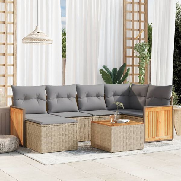 vidaXL Set Divani da Giardino 7 pz con Cuscini Beige in Polyrattan