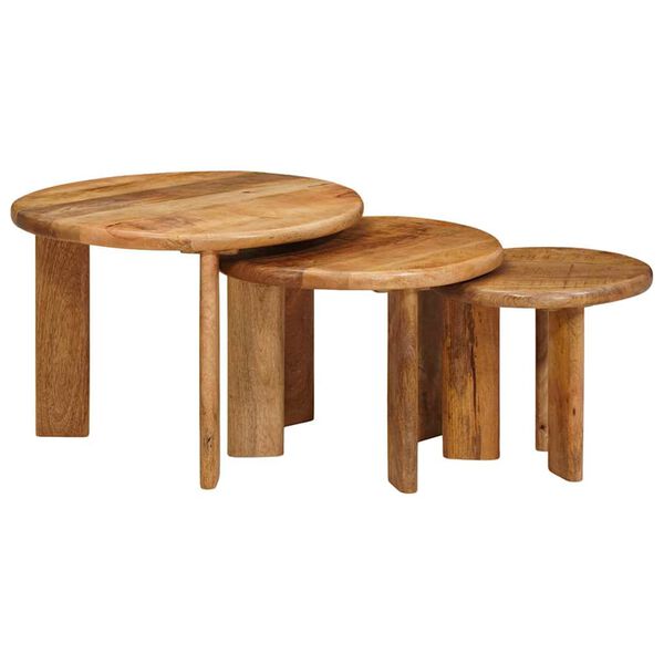 vidaXL Tavoli da Caff&egrave; Nido 3 pcs Marrone Legno di mango massello