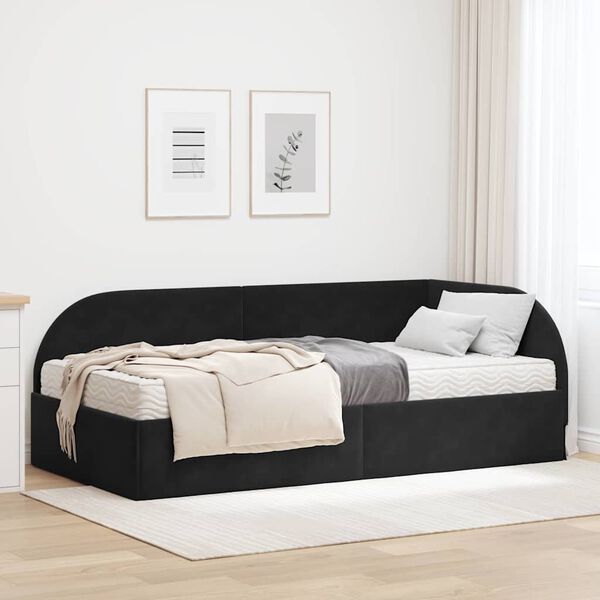 vidaXL Struttura Letto Angolare con Materasso 2 pcs Nero Velluto