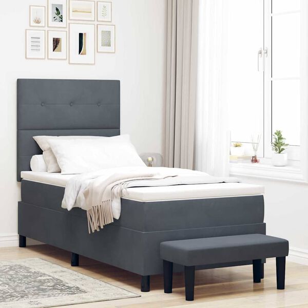vidaXL Letto a molle con materasso Grigio scuro 90 x 200 cm Velluto