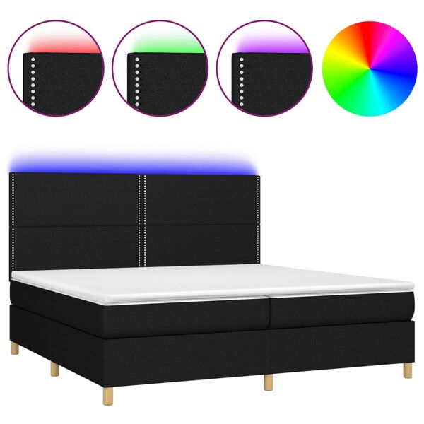 vidaXL Letto a Molle Materasso e LED Nero 200x200cm in Tessuto
