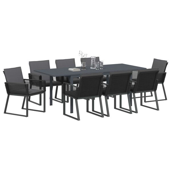 vidaXL Set da Pranzo per Giardino 9 pcs Nero polyrattan