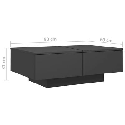 vidaXL Tavolino da Salotto Grigio 90x60x31 cm in Legno Multistrato