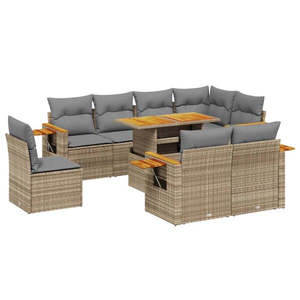 vidaXL Set Divano da Giardino 9 pz con Cuscini Beige in Polyrattan
