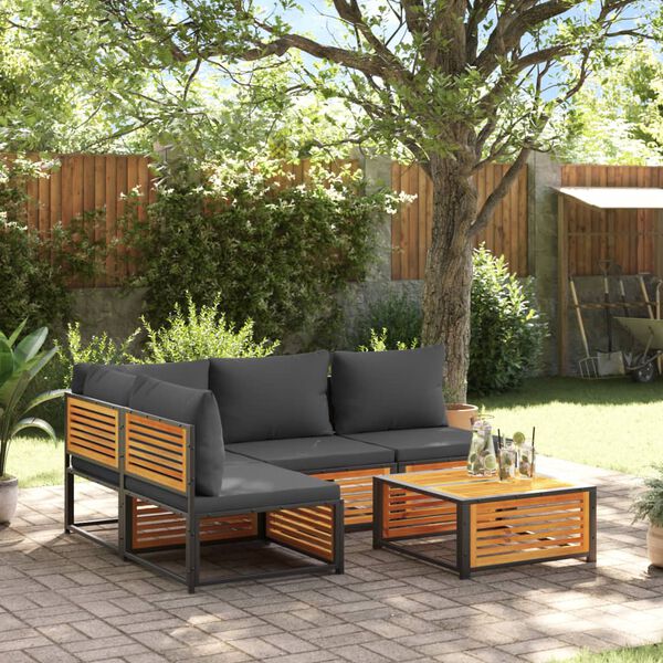 vidaXL Set Divano da Giardino 5 pz con Cuscini Legno Massello Acacia