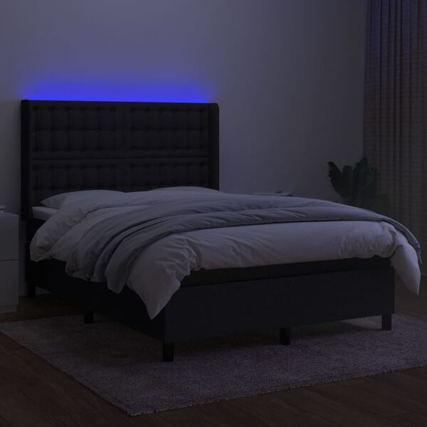 vidaXL Letto a Molle con Materasso e LED Nero 140x190 cm in Tessuto