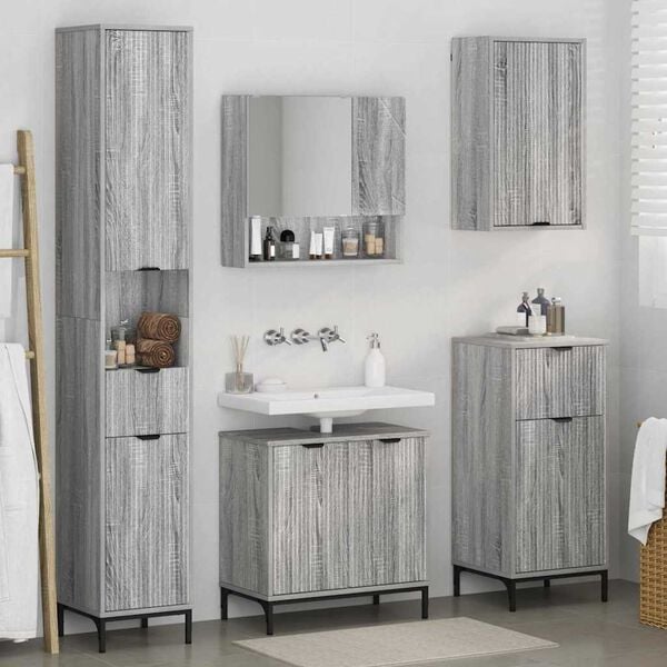 vidaXL Set di mobili per il bagno con cassetto con porta Grigio Sonoma