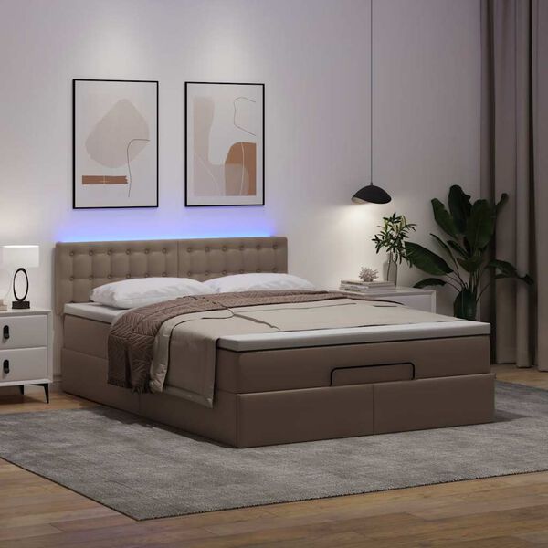 vidaXL Pouf Letto con Materassi e LED Cappuccino 140x190cm Similpelle
