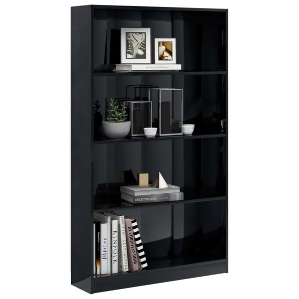 vidaXL Libreria 4 Ripiani Nero Lucido 80x24x142 cm Legno Multistrato