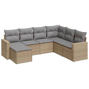 vidaXL Set Divani da Giardino 7 pz con Cuscini Beige in Polyrattan