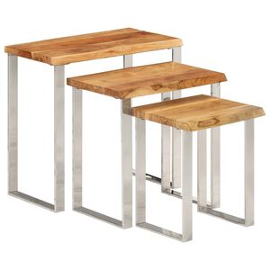vidaXL Tavolini a Incastro 3 pz Bordi Vivi in Legno Massello di Acacia